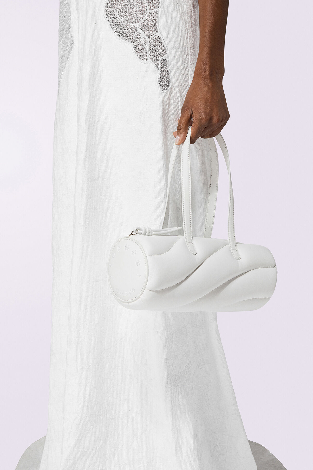 Mella Leather Baguette Bag White