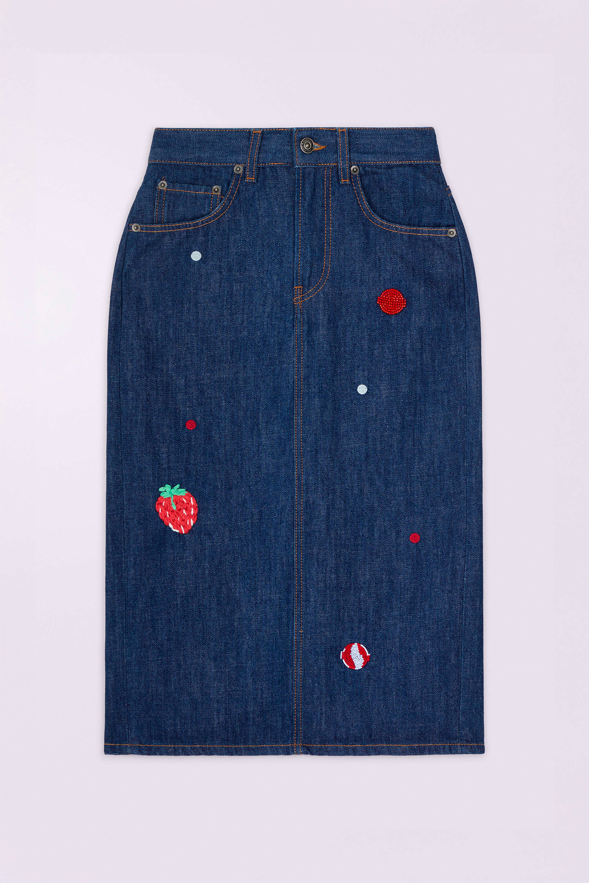 Dinosaur Denim Midi Skirt Rinse Wash