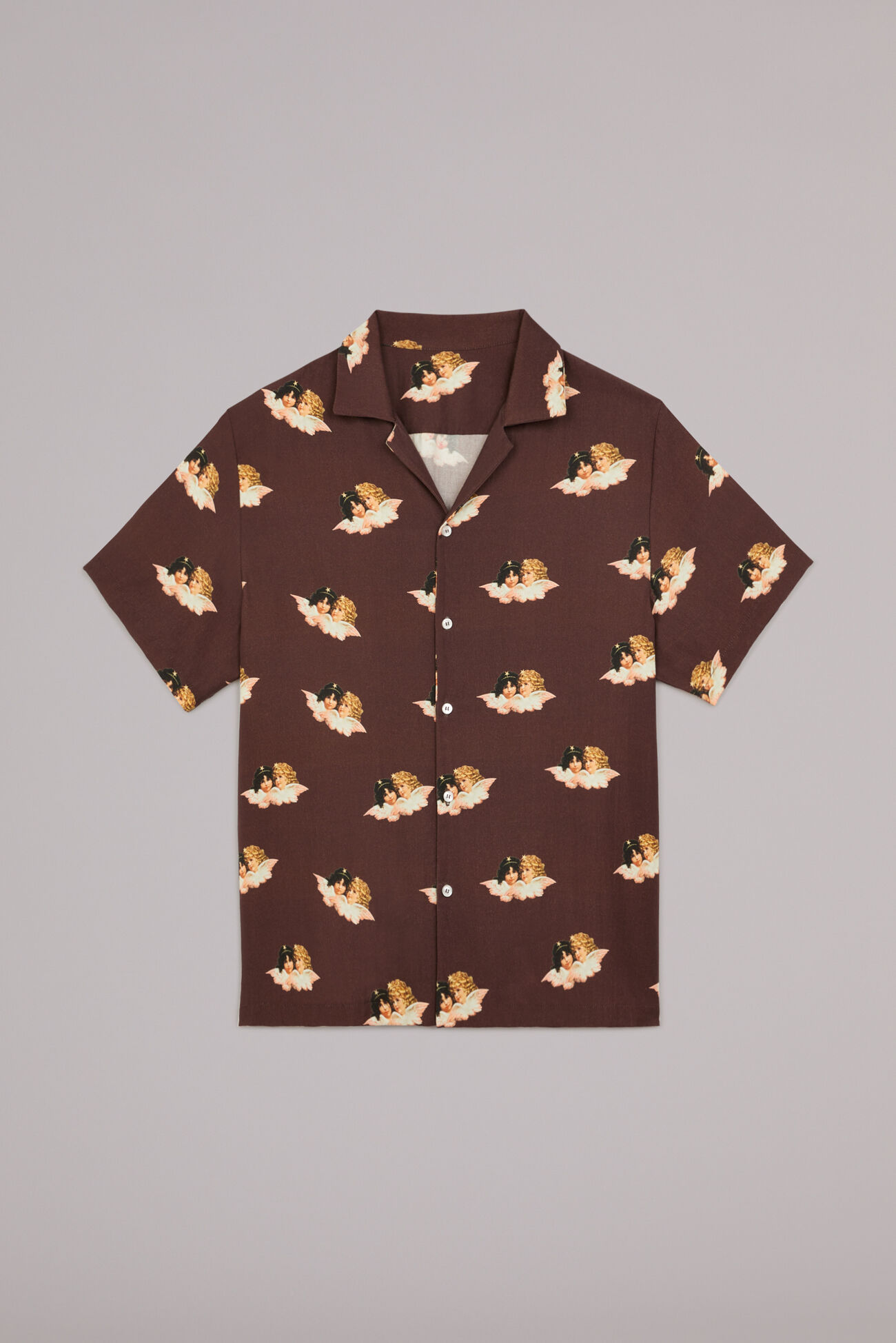 All Over Angels Bowling Shirt Brown