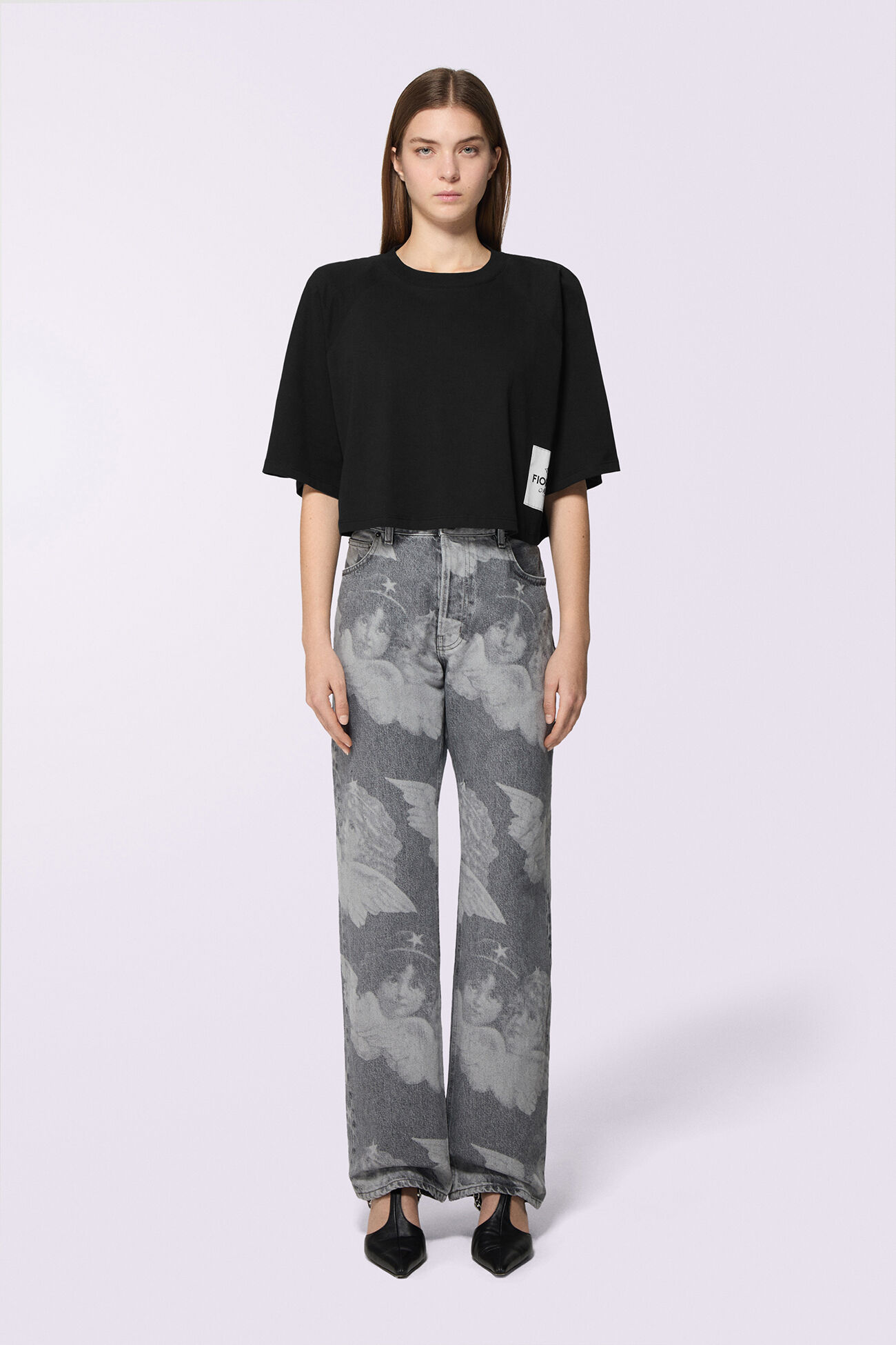 Logo Patch Crop T-Shirt Black