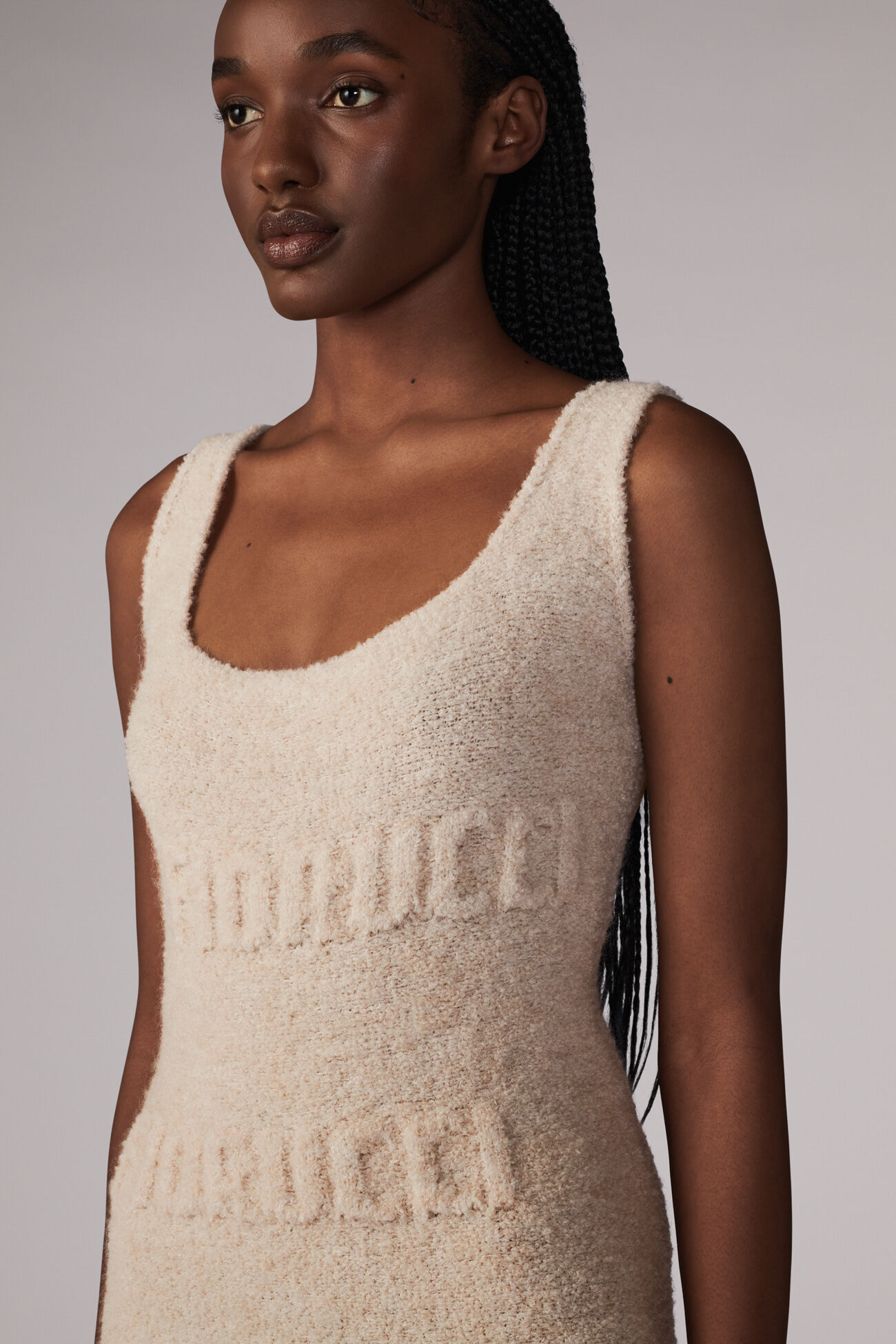 Embossed Logo Knit Midi Dress Cream
