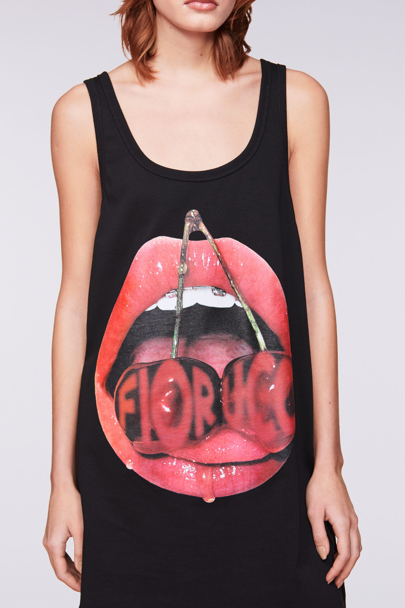 Cherry Mouth Graphic Mini Dress Black
