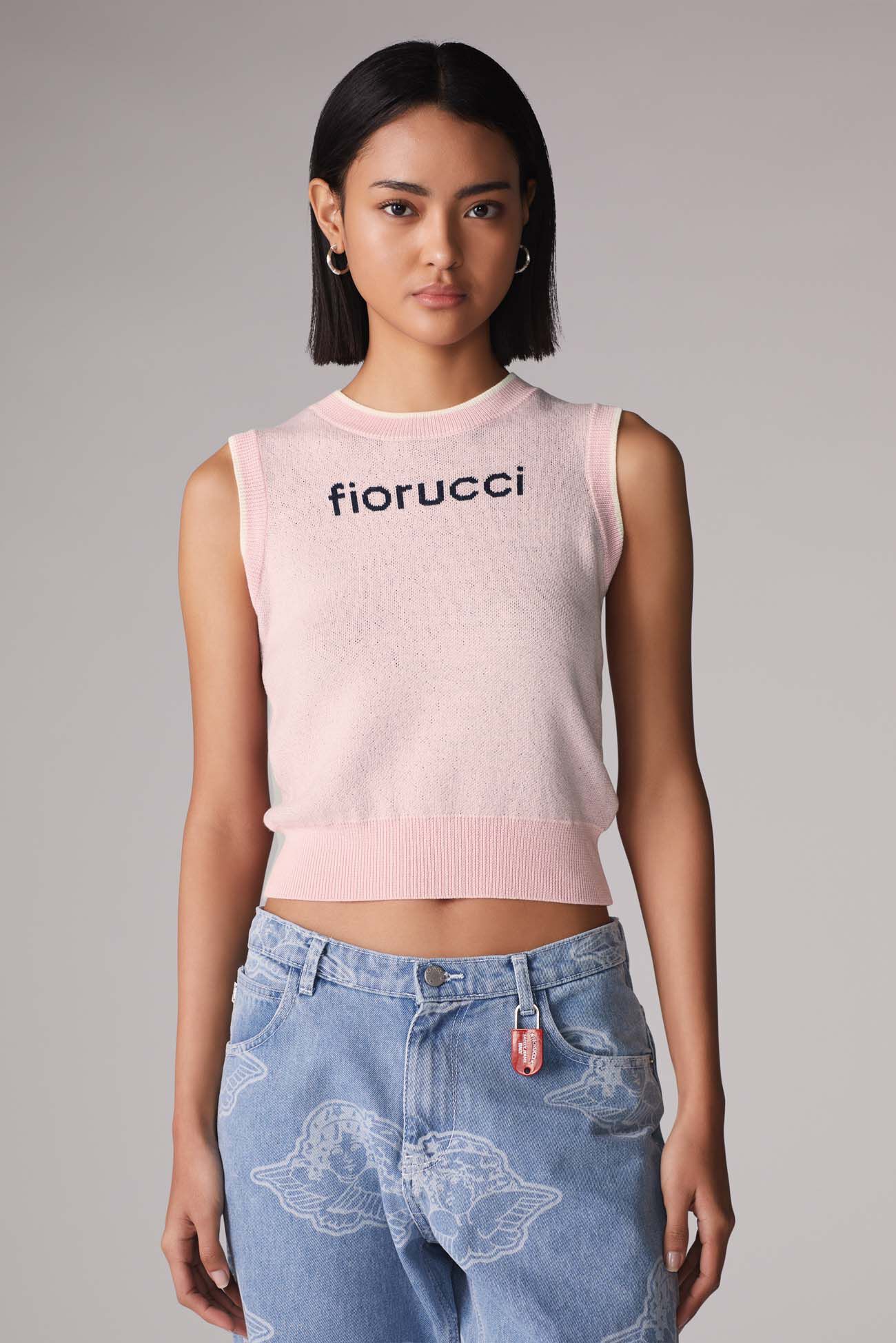 Logo Crop Knit Vest Pink