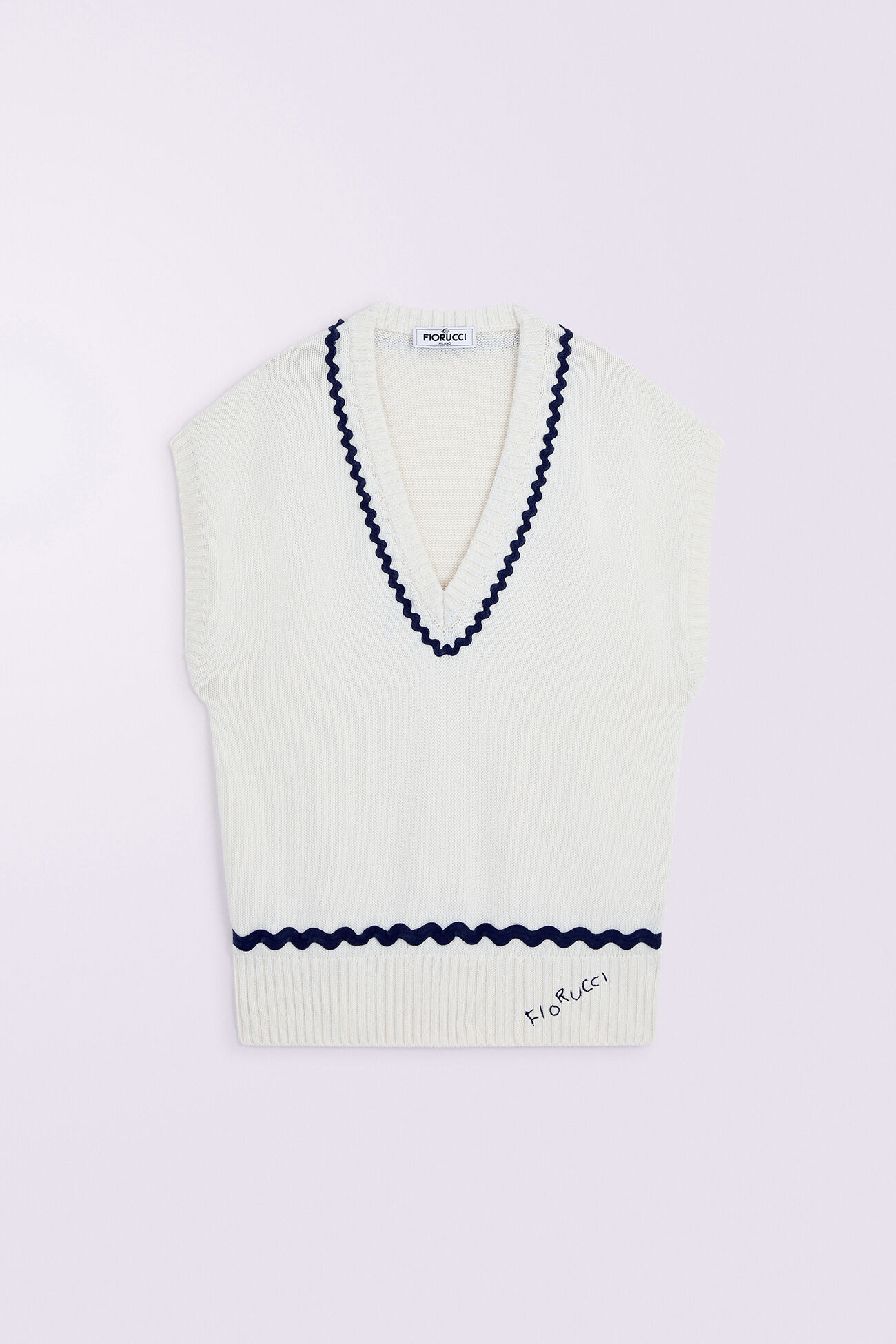 Embroidered Knit Vest White