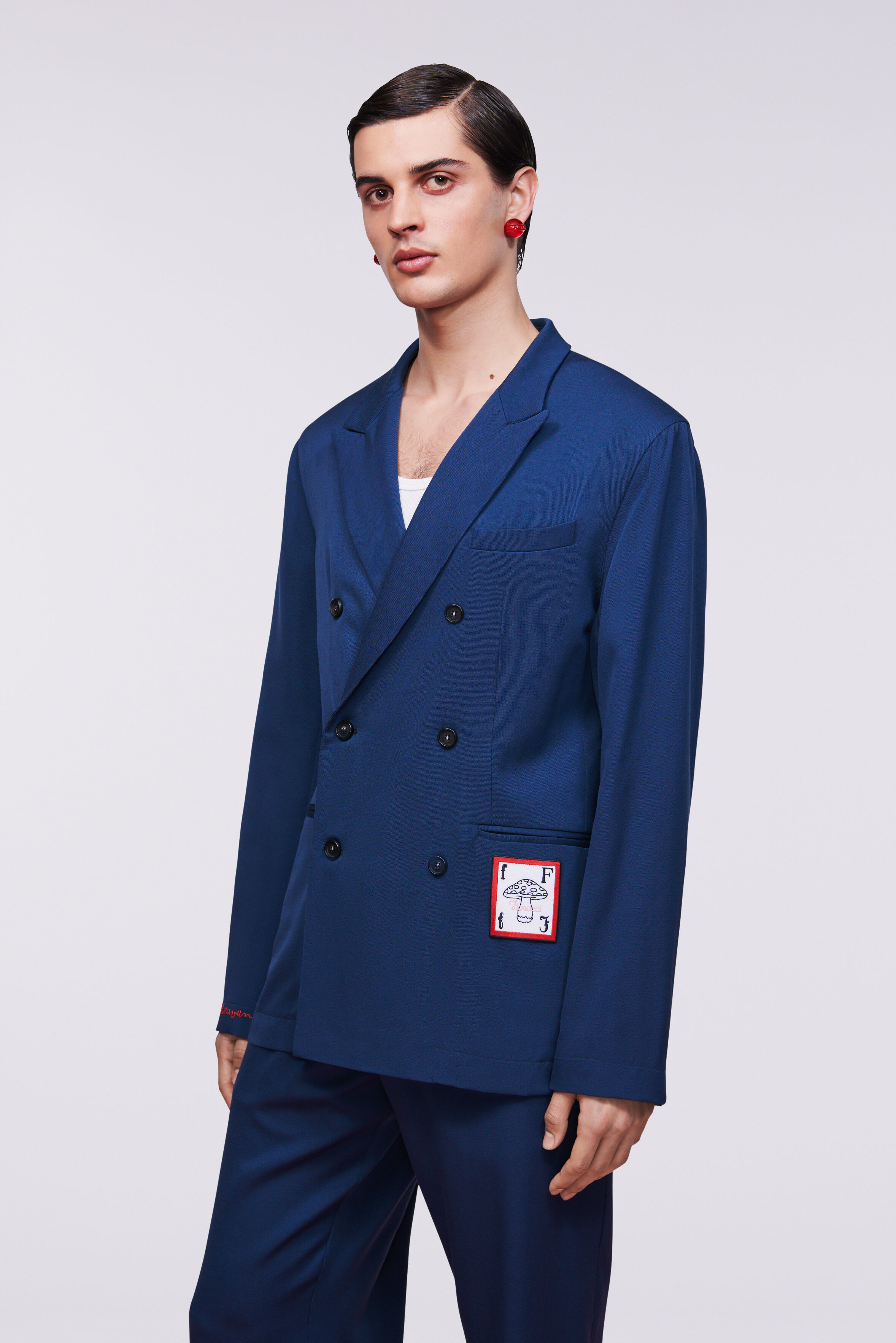 Double Breasted Patch Blazer Blue
