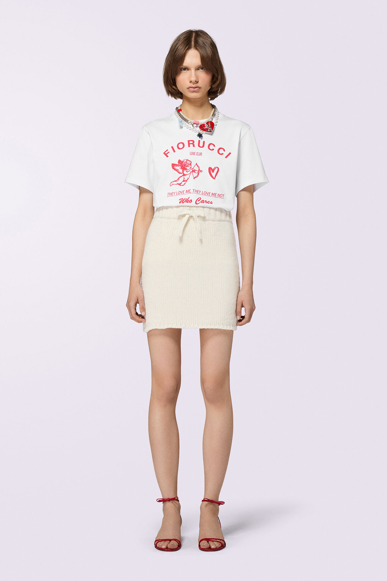 Embroidered Knit Mini Skirt Cream