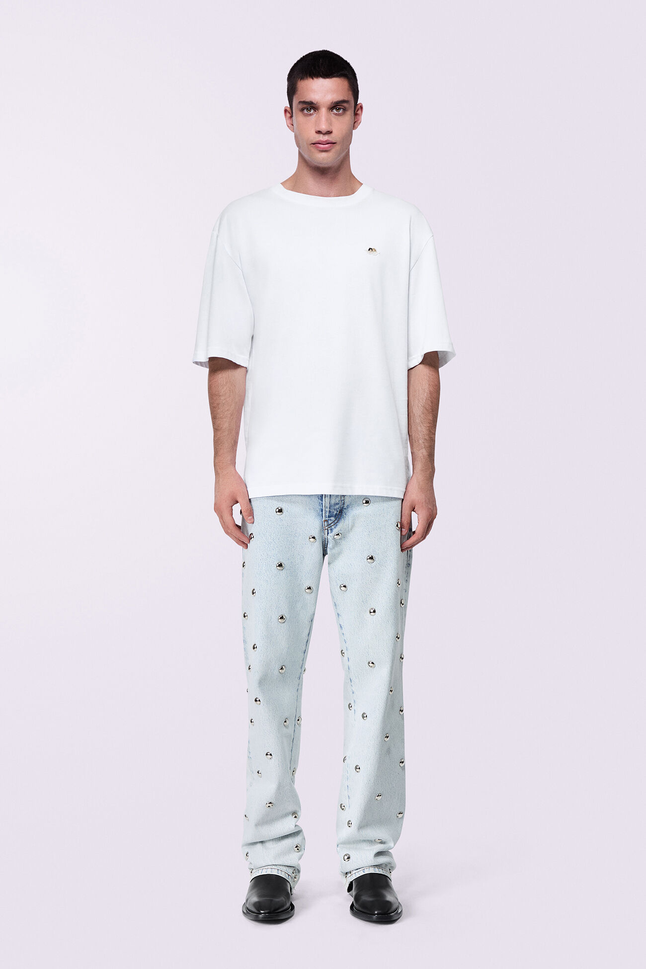Unisex Stud Straight Fit Jeans Bleach Blue