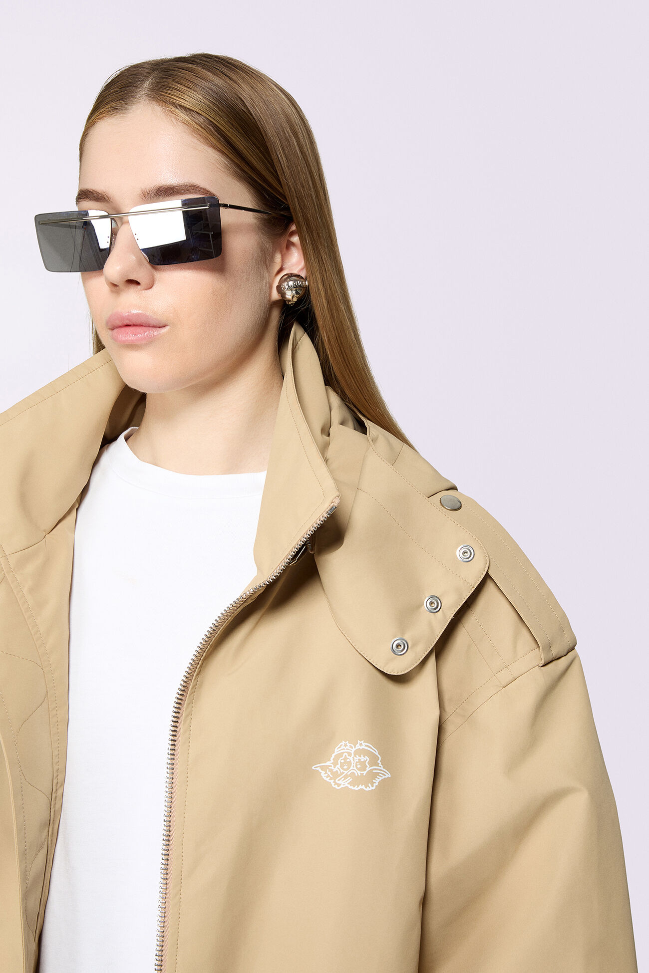 Unisex Hooded Nylon Parka Beige