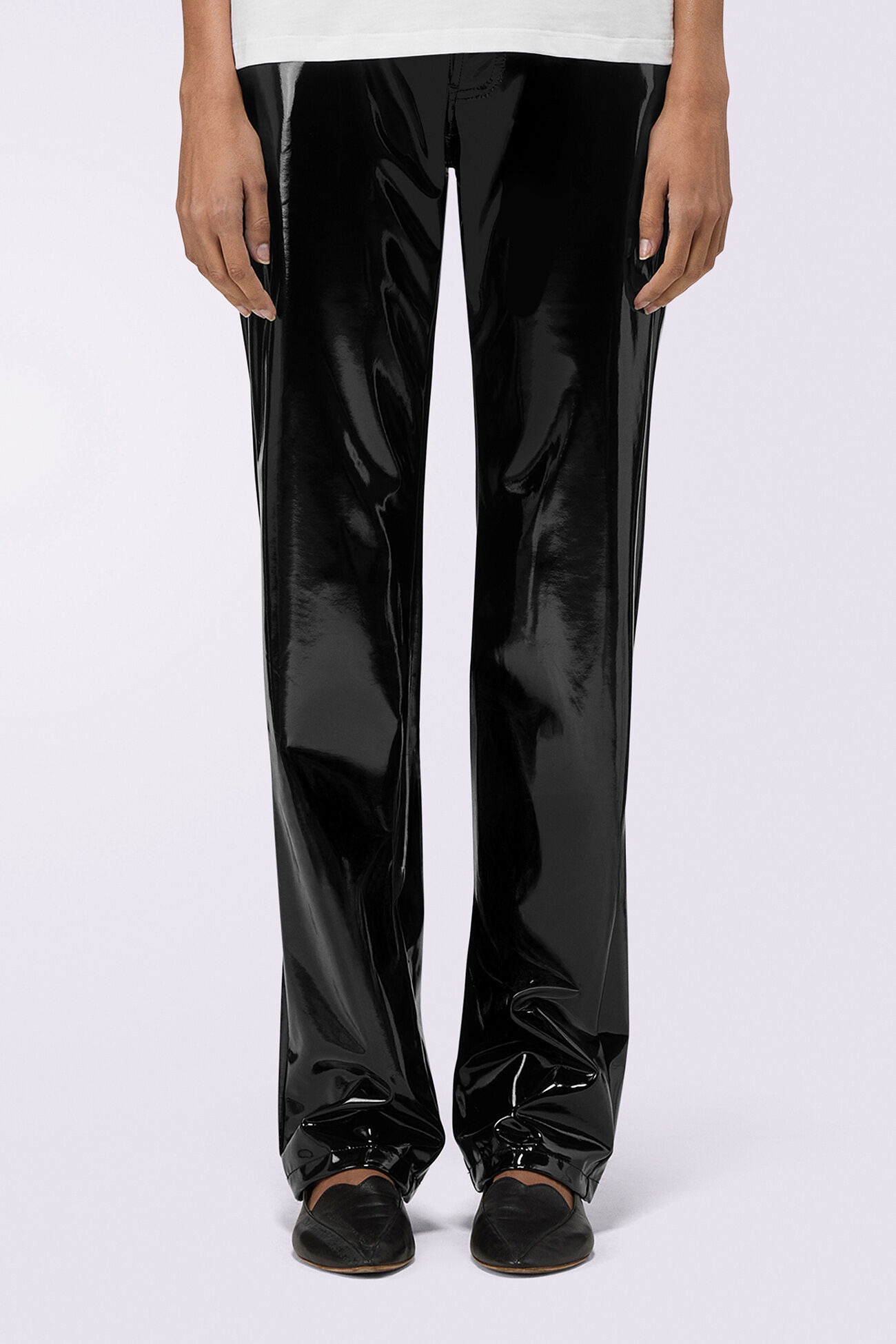 Straight Fit Vinyl Trousers Black