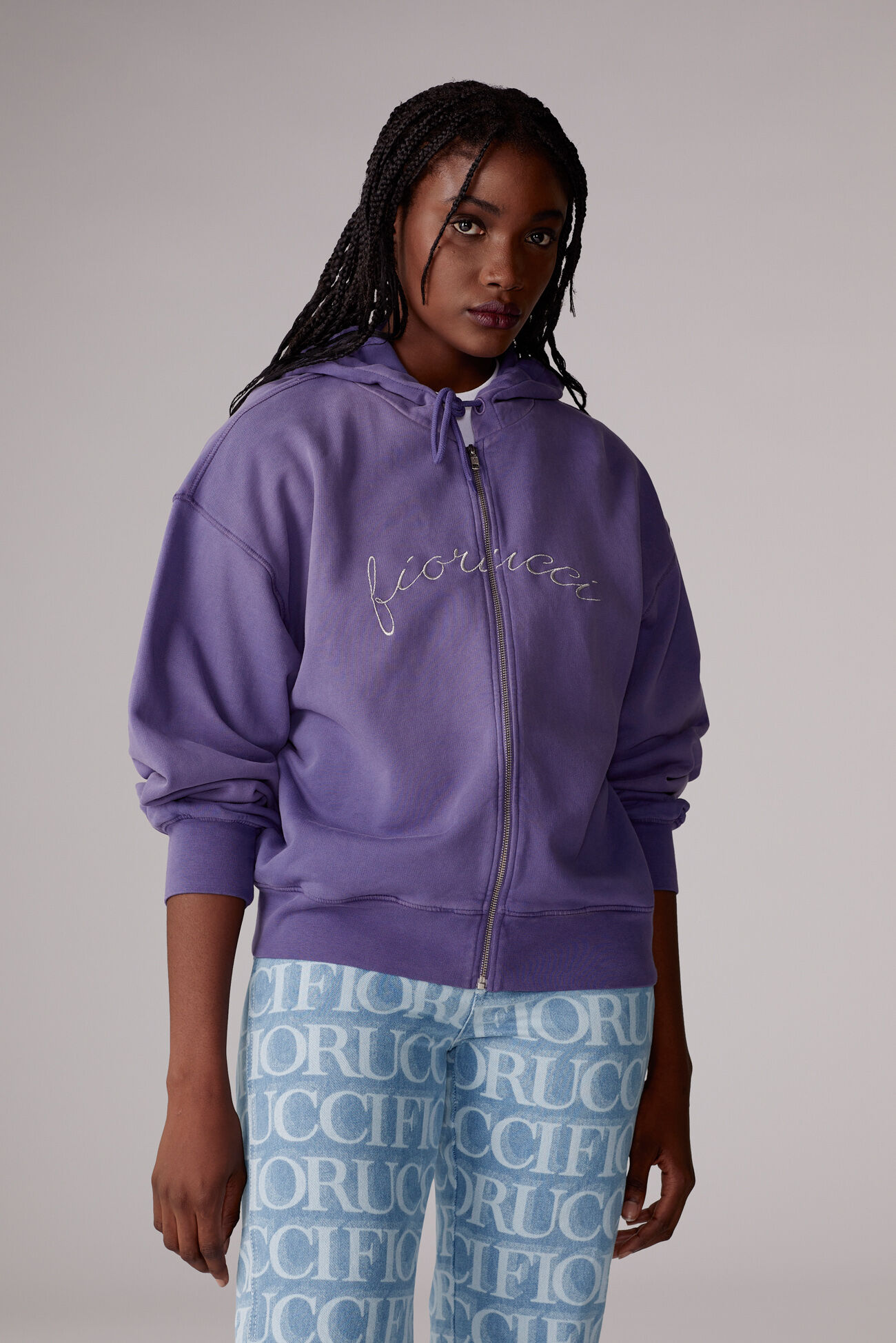 Embroidered Logo Ombre Zip-Up Hoodie Purple
