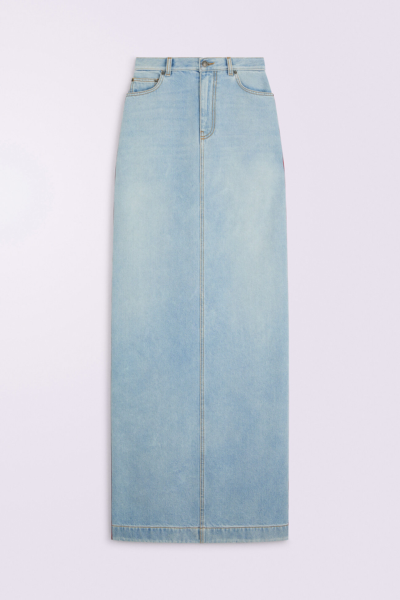 Tricolor Stripe Denim Maxi Skirt Light Blue