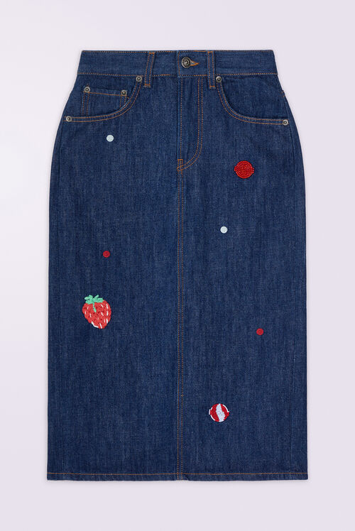 Dinosaur Denim Midi Skirt Rinse Wash