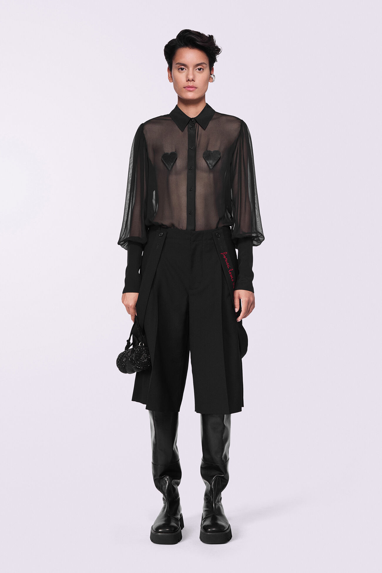 Tulle Heart Bodysuit Black