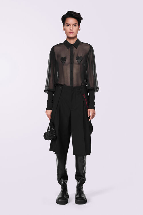 Tulle Heart Bodysuit Black