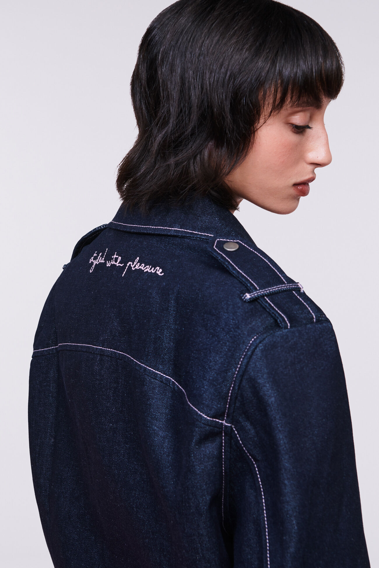 Unisex Biker Denim Jacket Dark Blue