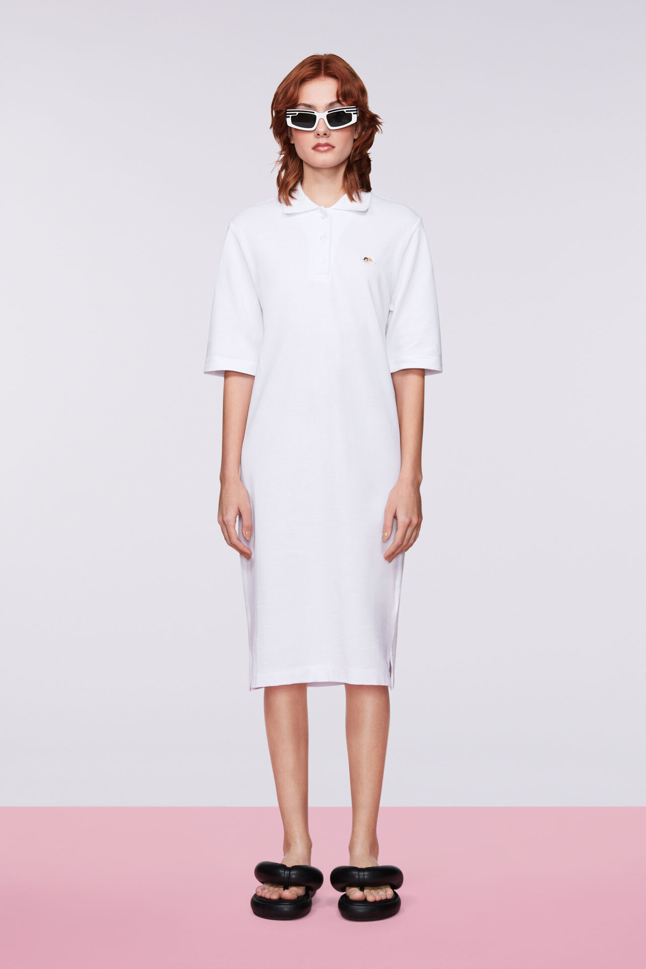 Angels Patch Midi Polo Dress White