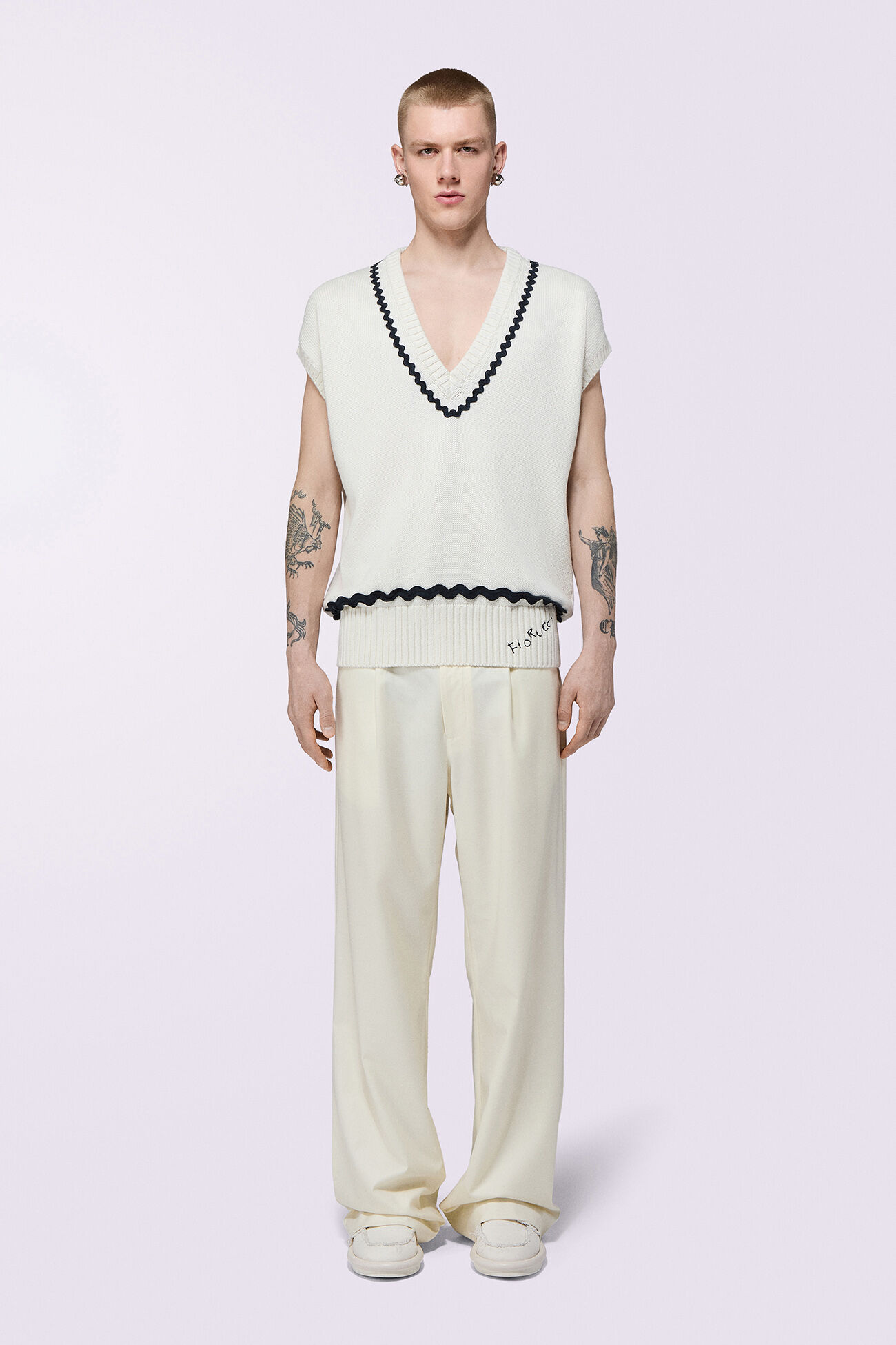 Embroidered Knit Vest White