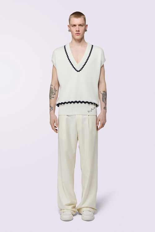 Embroidered Knit Vest White