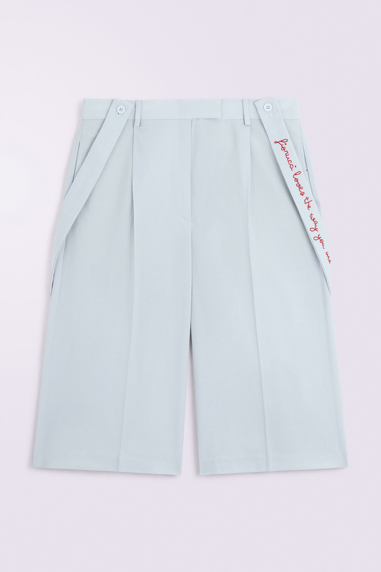 Embroidered Suspender Shorts Blue