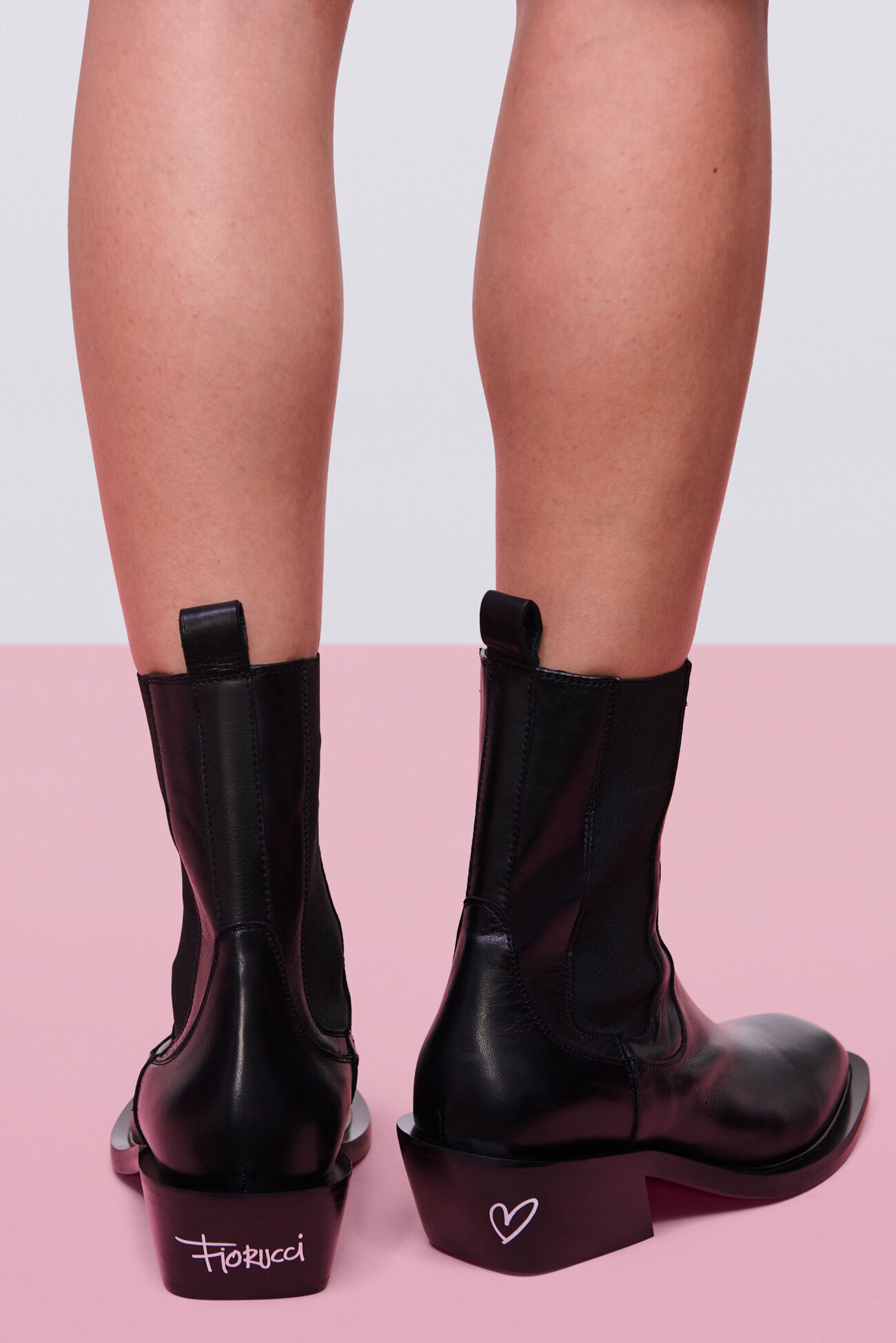 Women's Heart Leather Boots Black