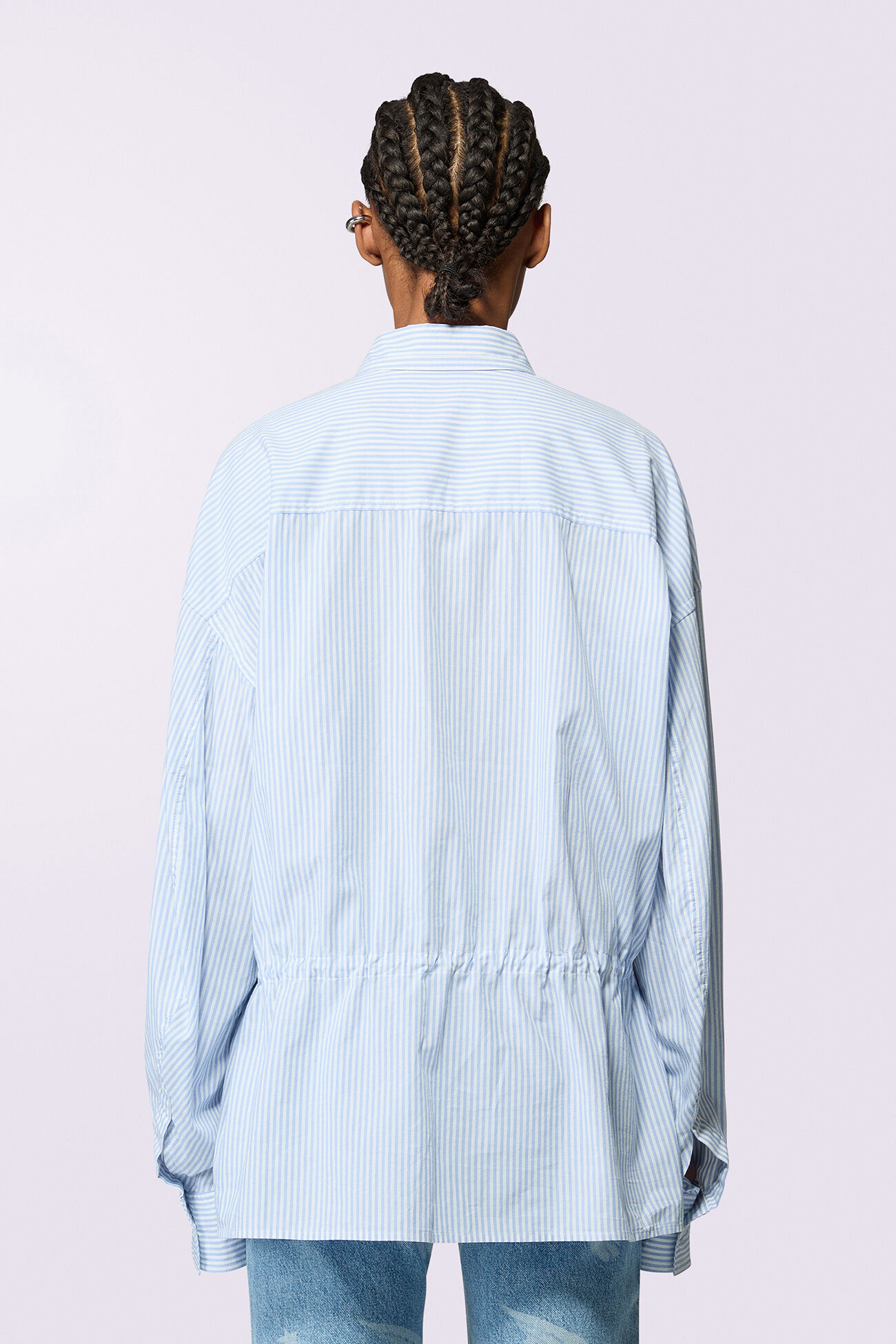 Unisex Label Patch Stripe Shirt Blue