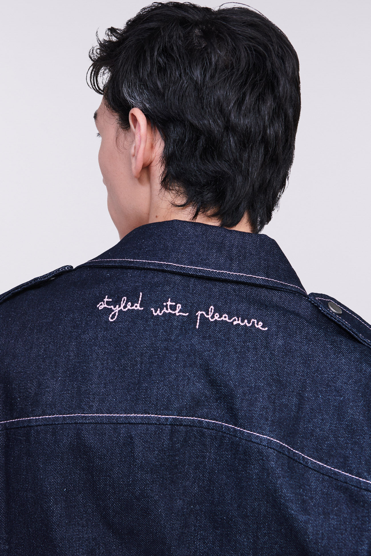 Unisex Biker Denim Jacket Dark Blue