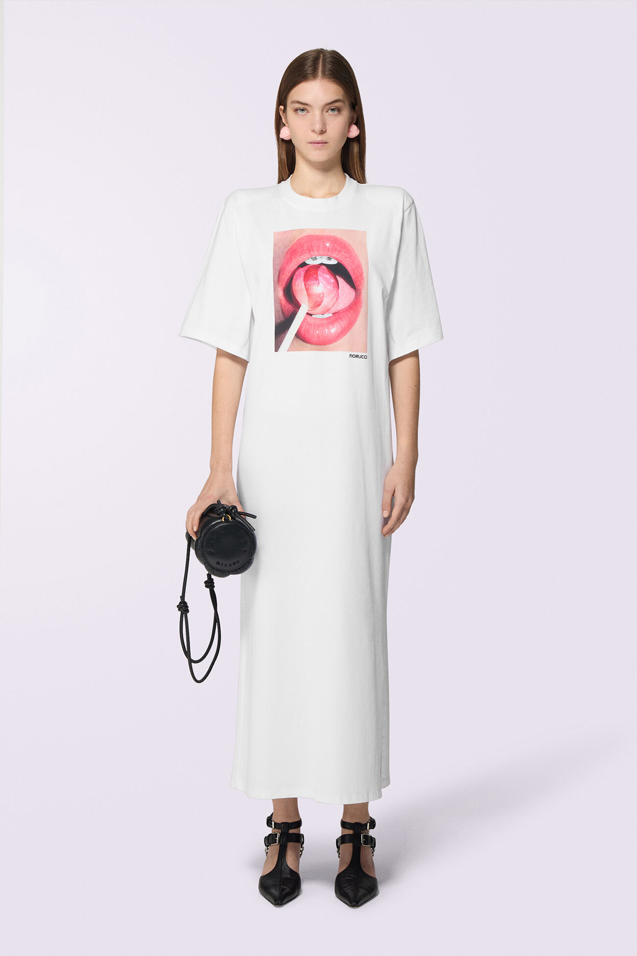 Lollipop Mouth Maxi T-Dress White