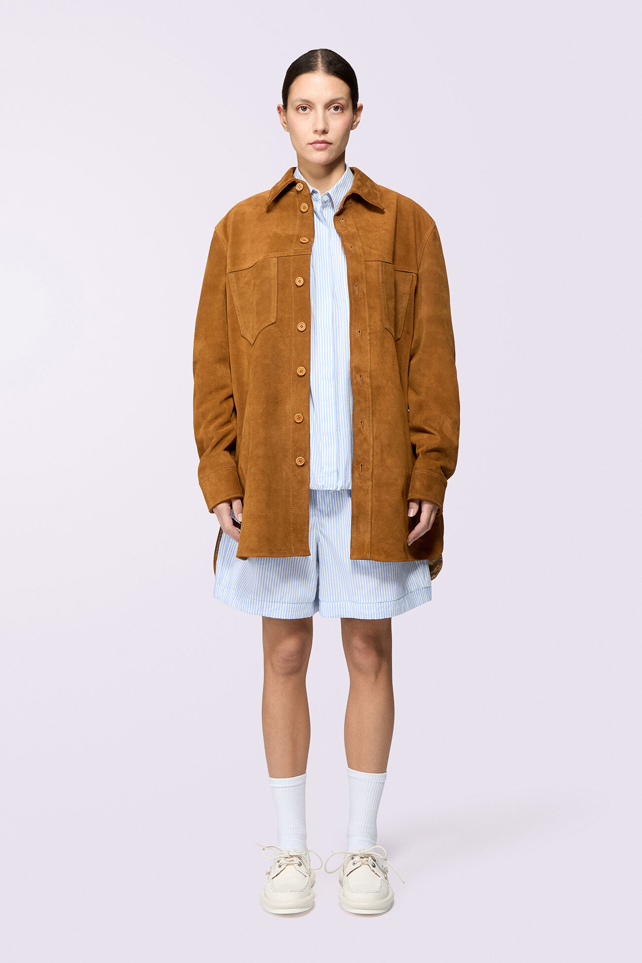 Unisex Fringe Suede Overshirt Brown