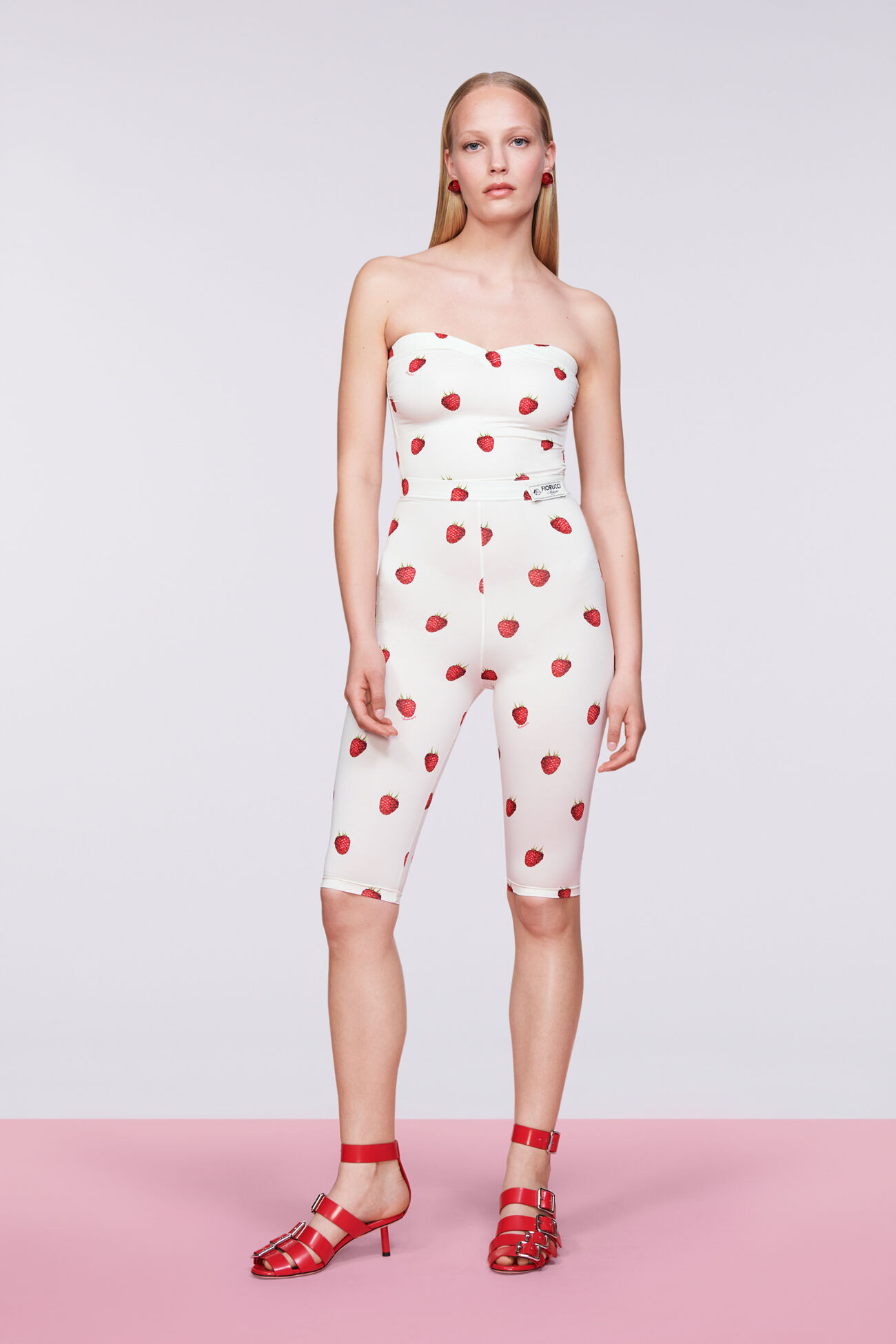 Raspberry Print Bustier Top White