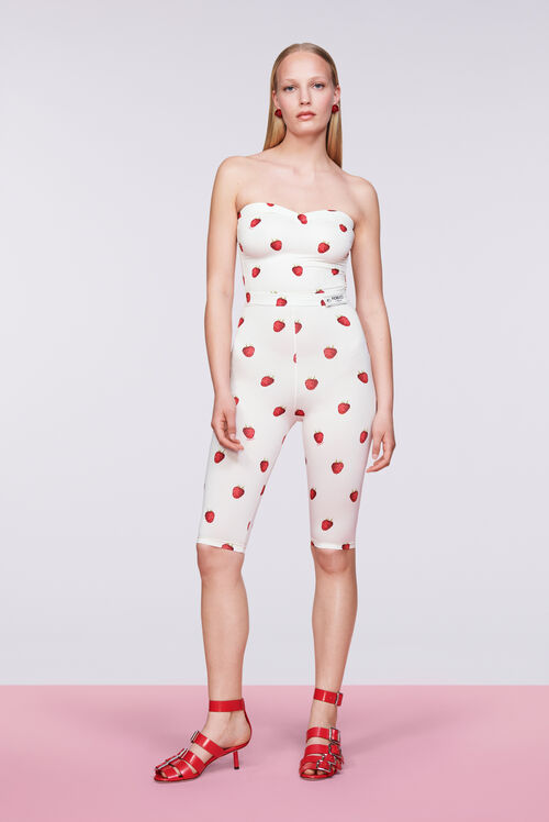 Raspberry Print Bustier Top White