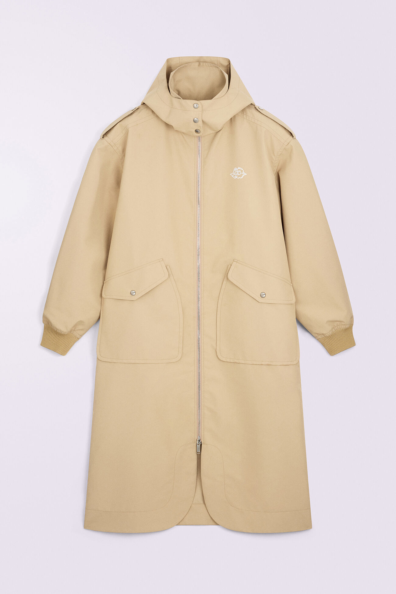 Unisex Hooded Nylon Parka Beige