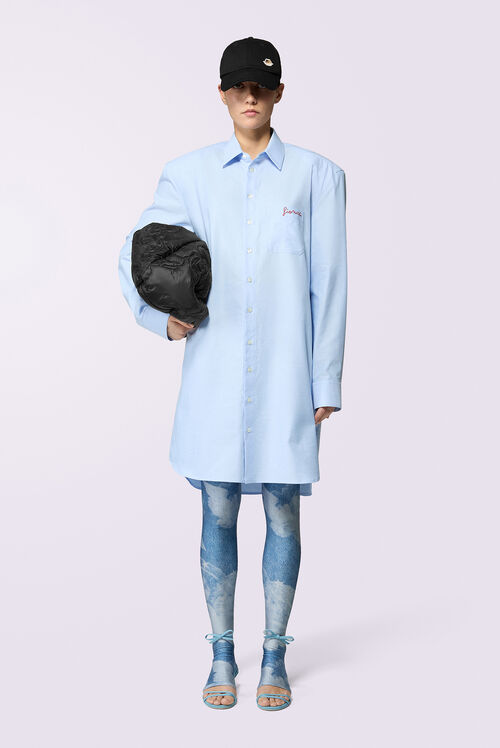 Embroidered Shirt Midi Dress Blue