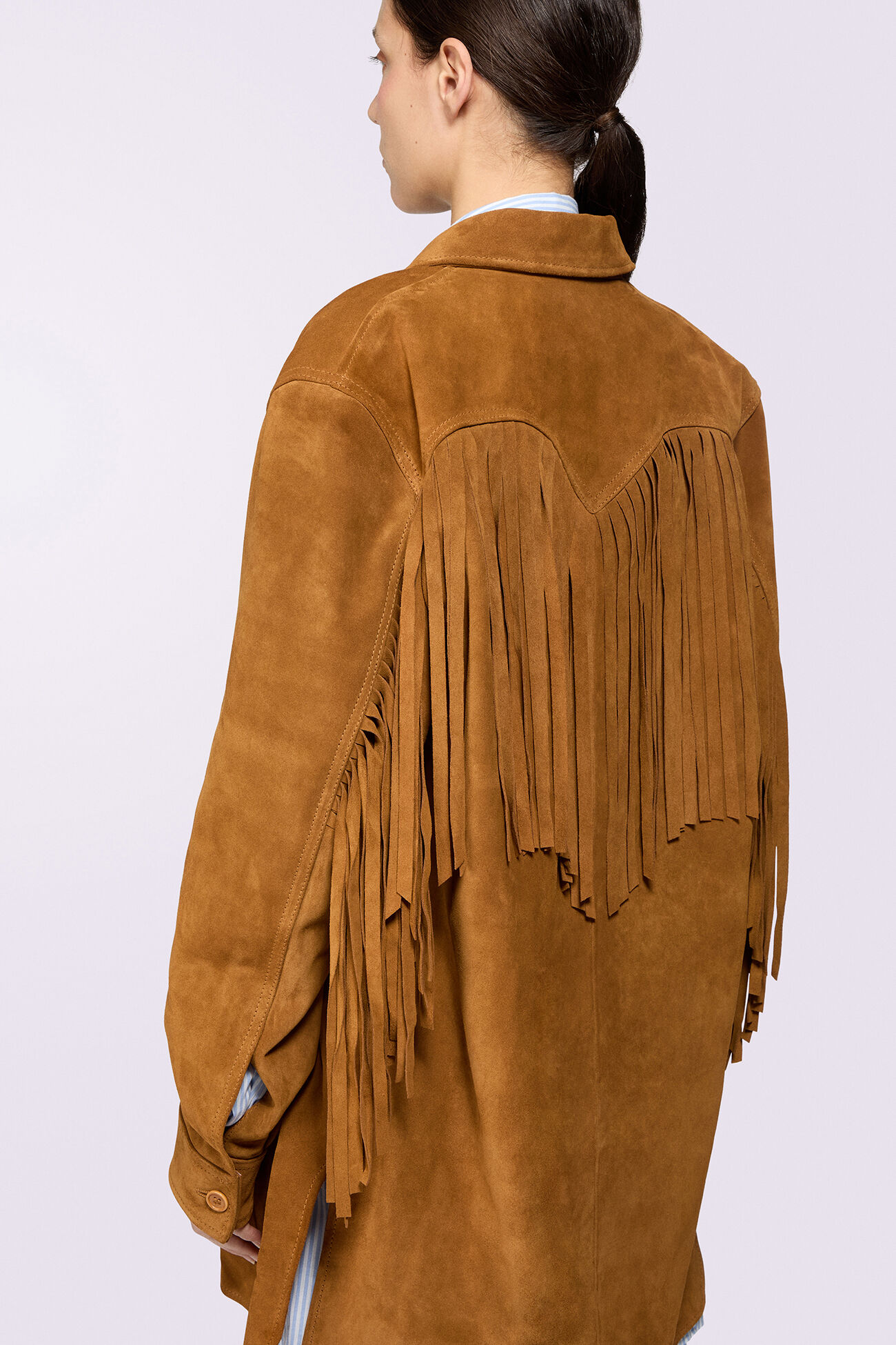 Unisex Fringe Suede Overshirt Brown