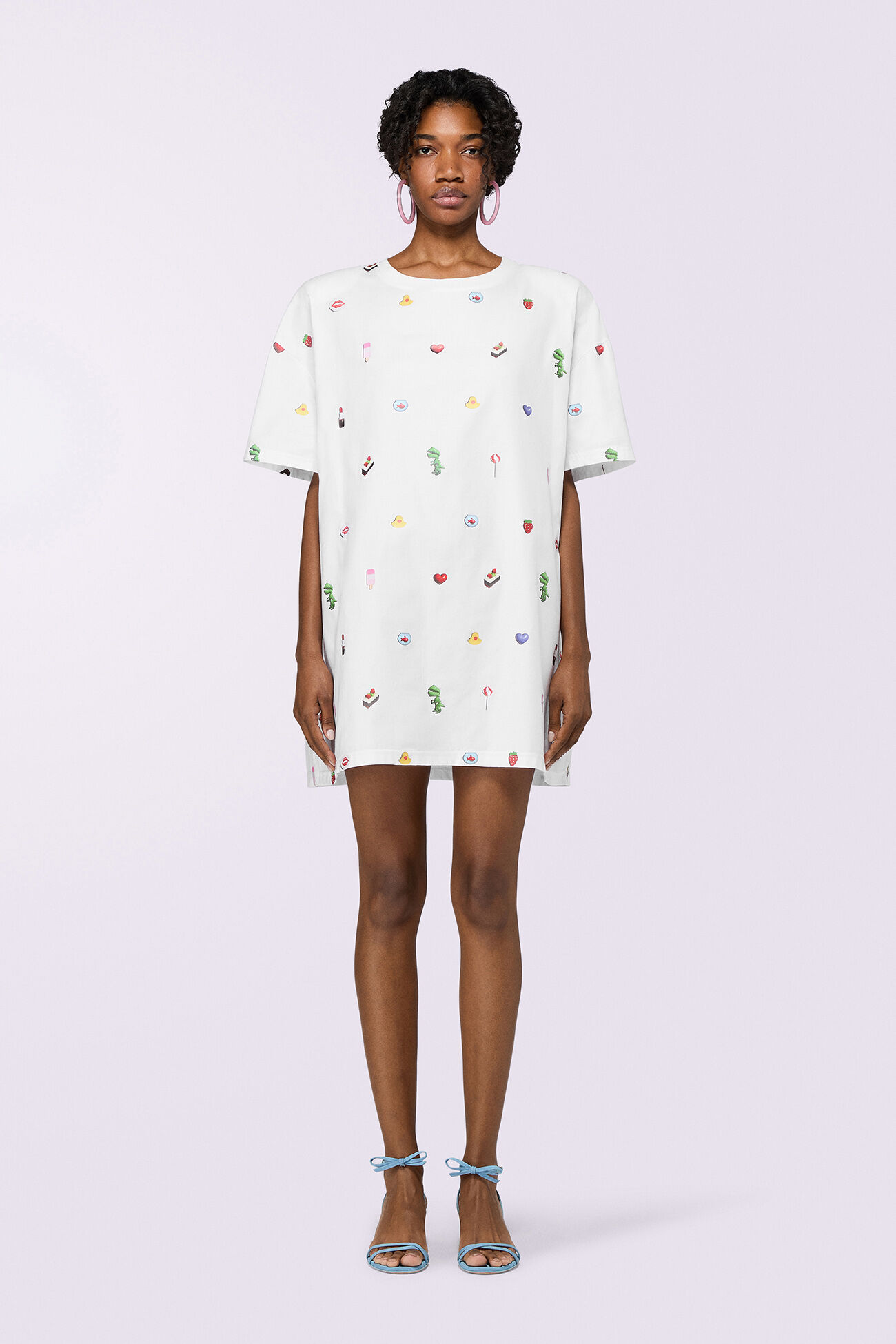 Charm Print Mini T-Dress White