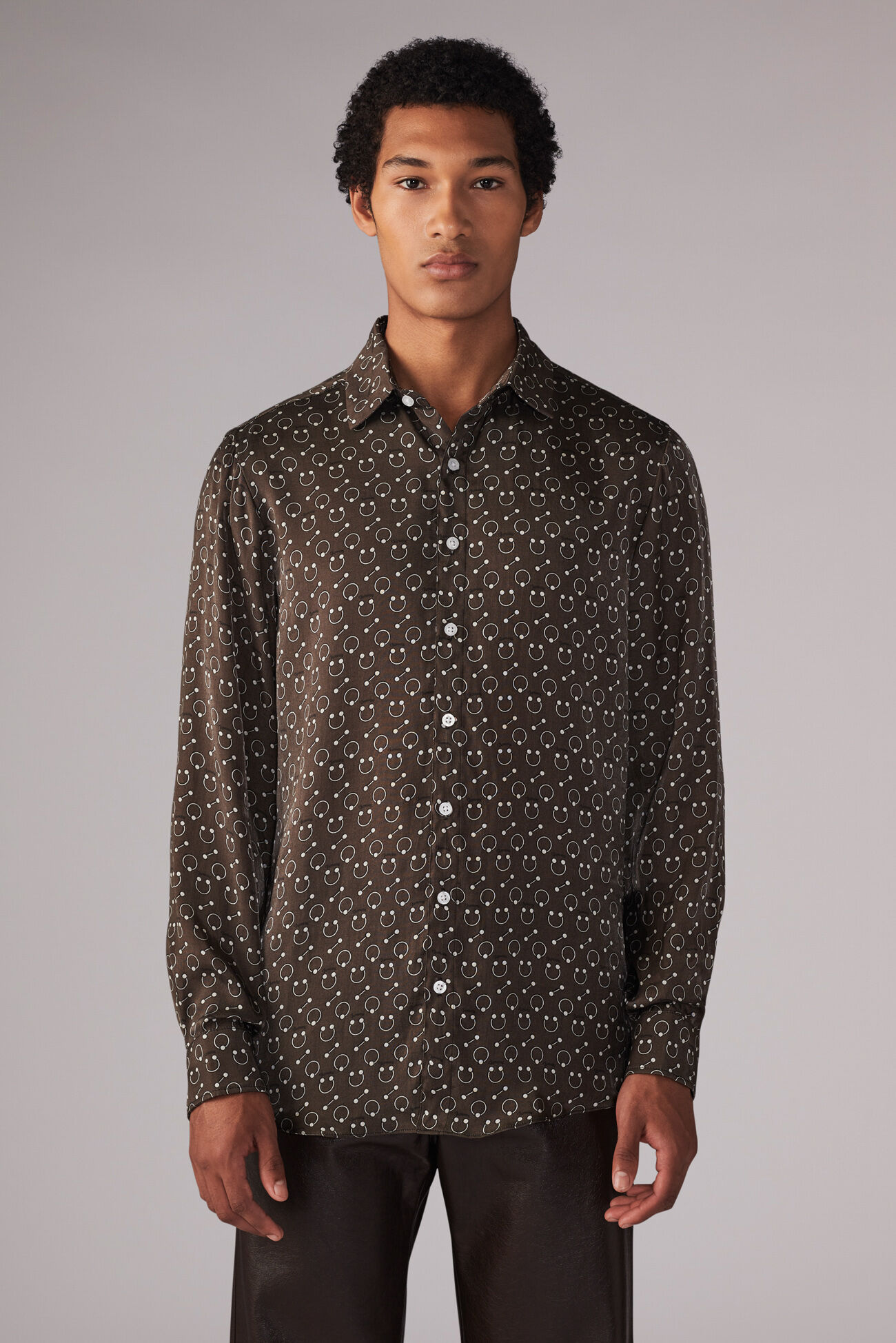 Unisex Piercing Print Shirt Brown