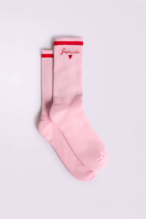 Embroidered Heart Socks Pink