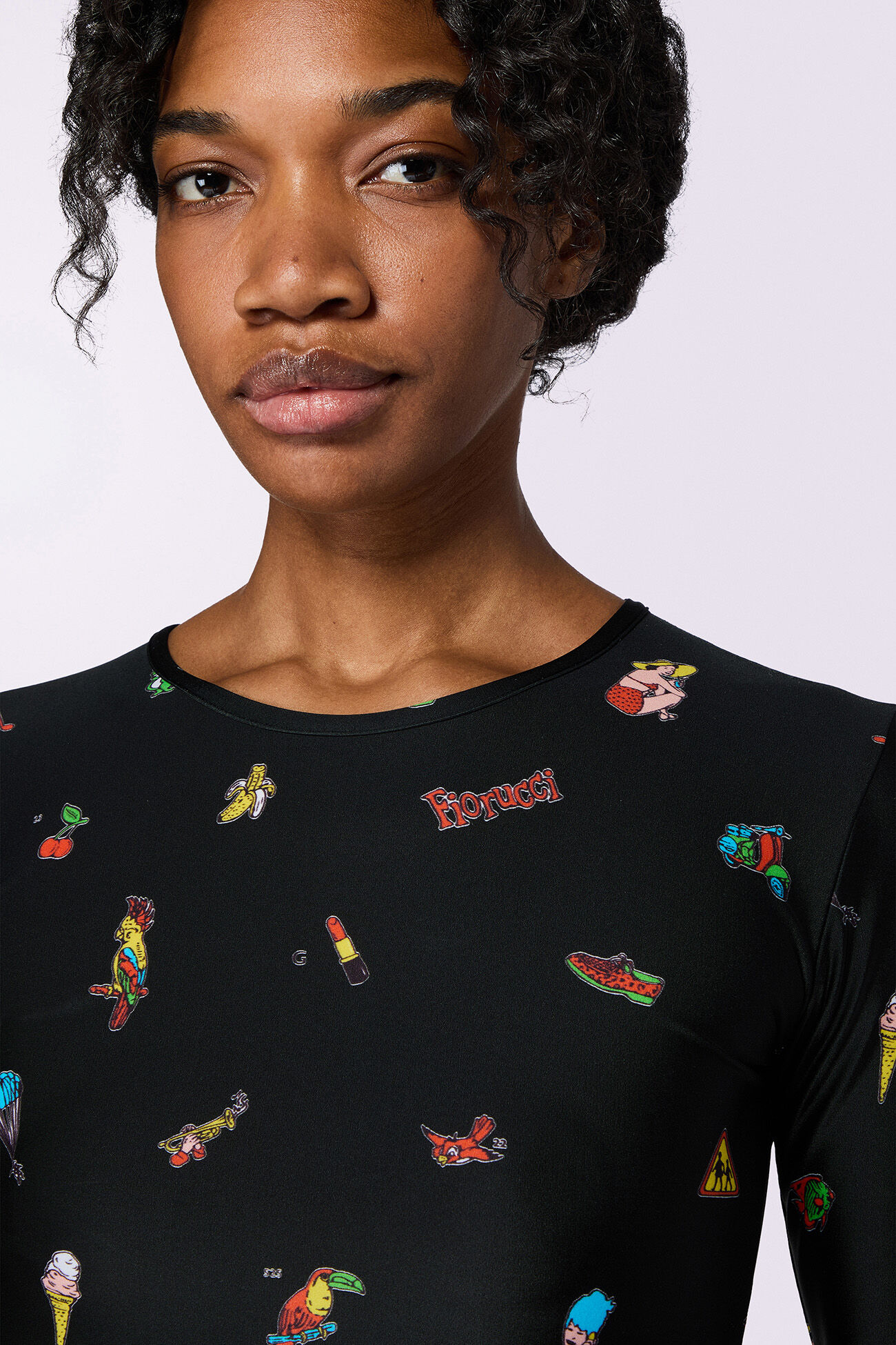 Toys Print Long Sleeve Crop Top Black