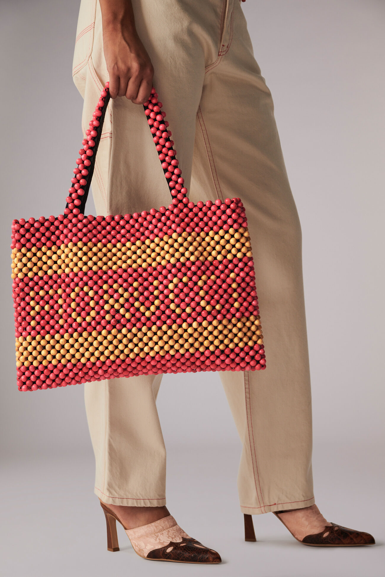 Beaded Logo Tote Bag Pink