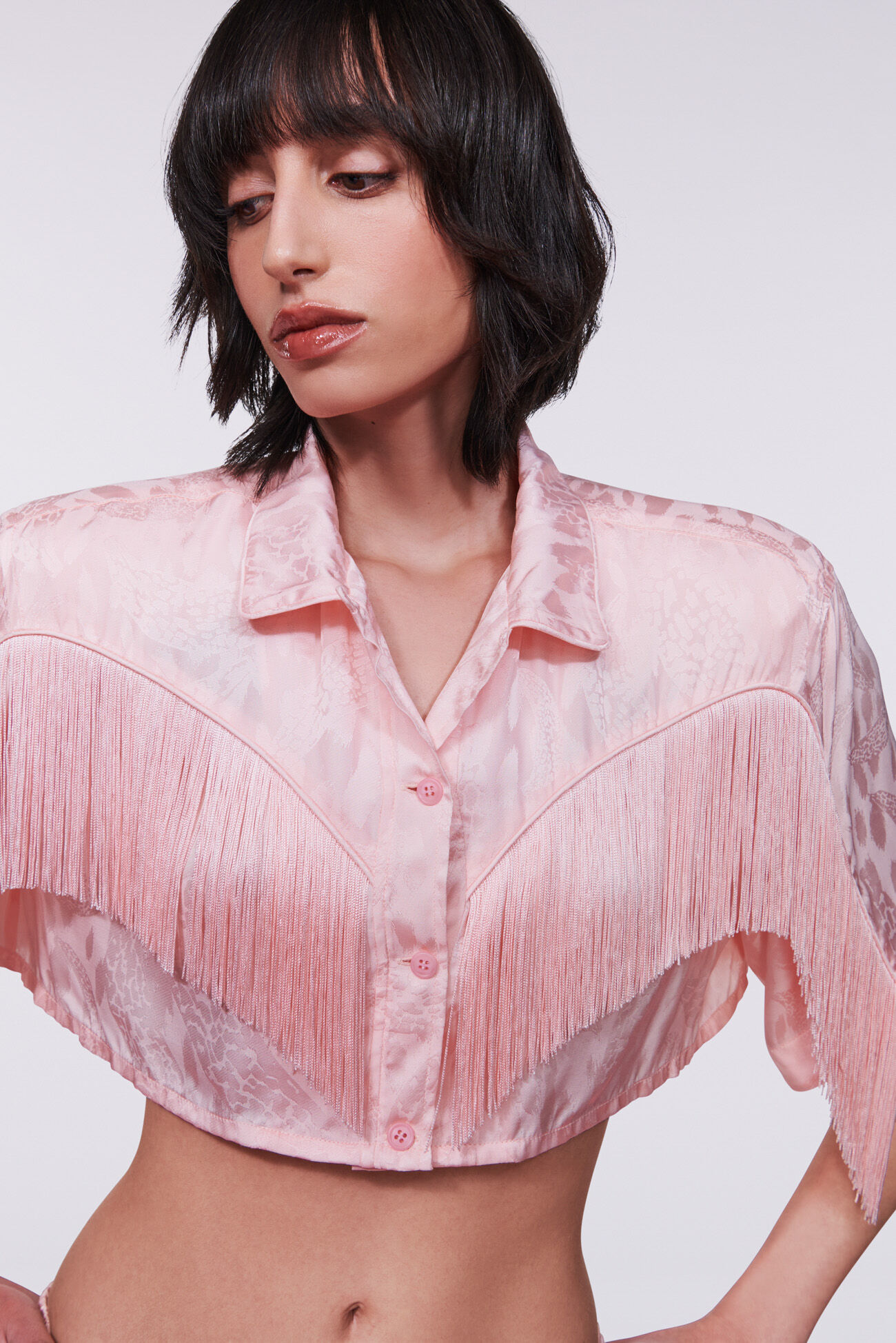 Banimalier Jacquard Fringe Shirt Pink