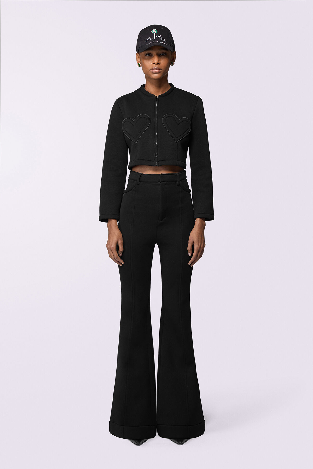 Heart Neoprene Flare Trousers Black