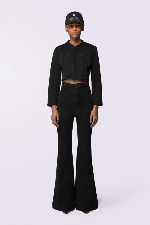 Heart Neoprene Flare Trousers Black