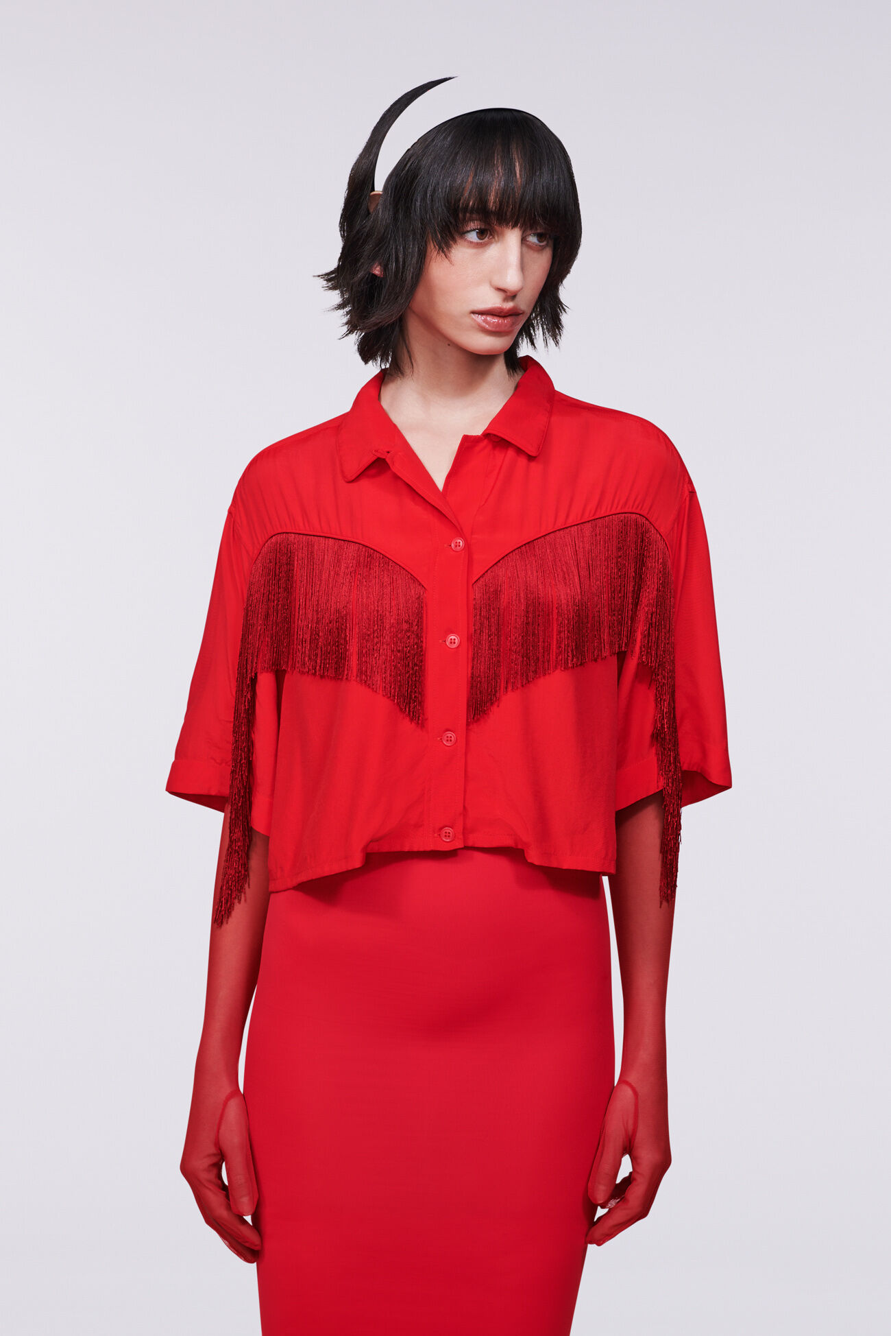Fringe Crop Shirt Red