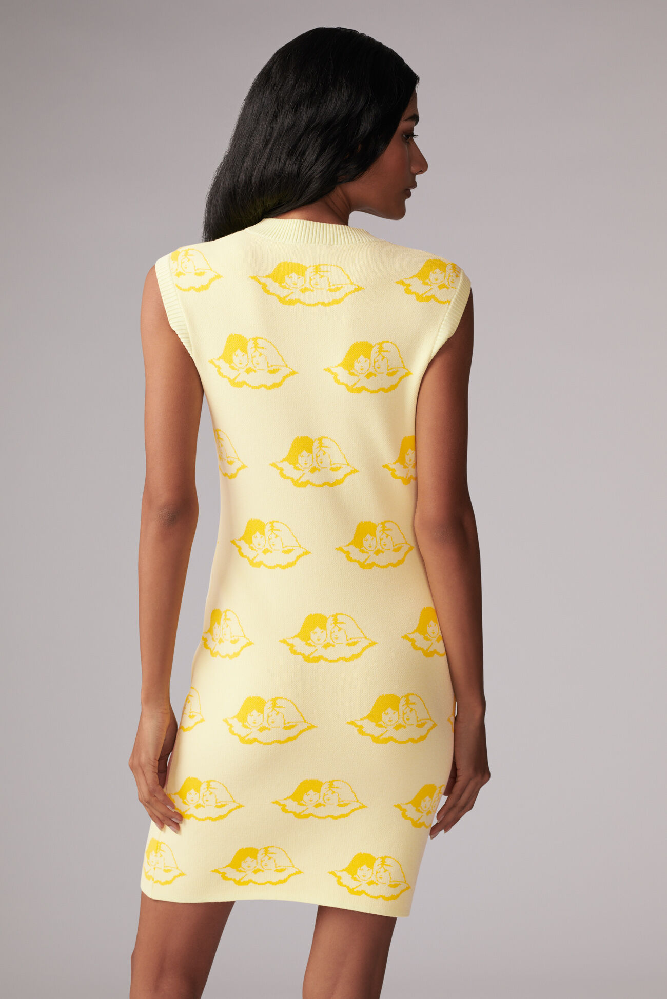 All Over Angels Knit Mini Dress Yellow