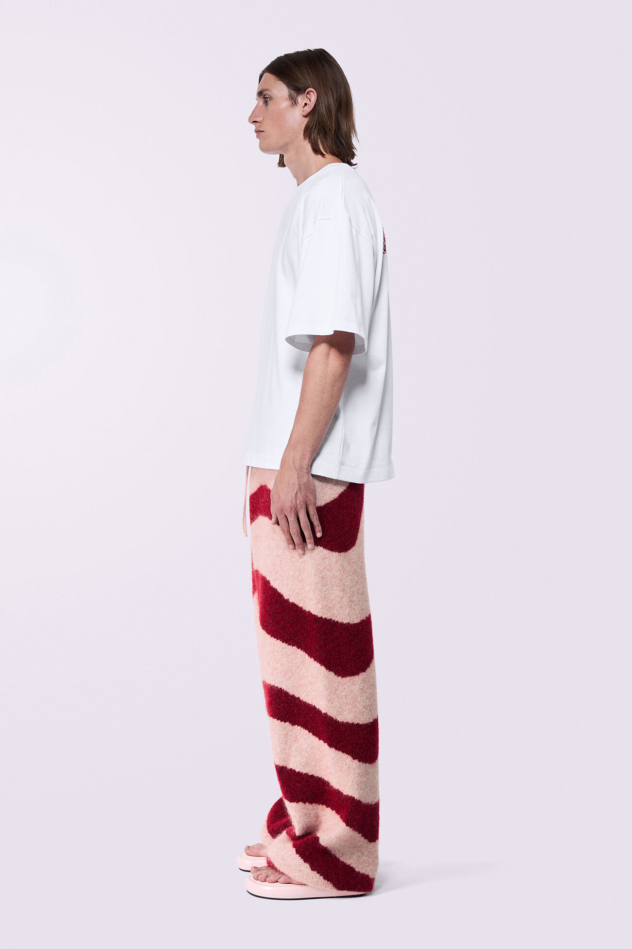 Unisex Candy Stripe Knit Trousers Red
