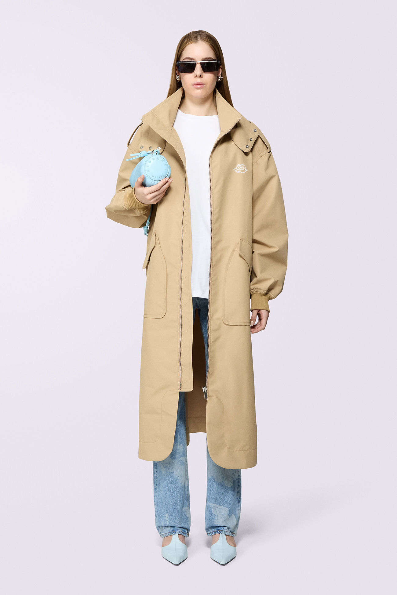 Unisex Hooded Nylon Parka Beige