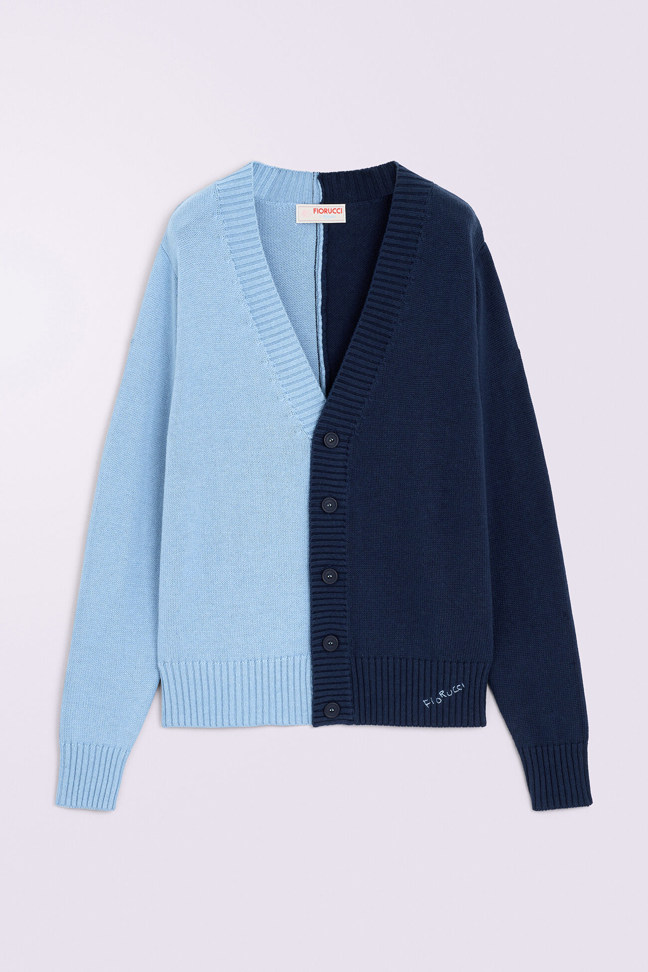 Two Colour Knit Cardigan Blue