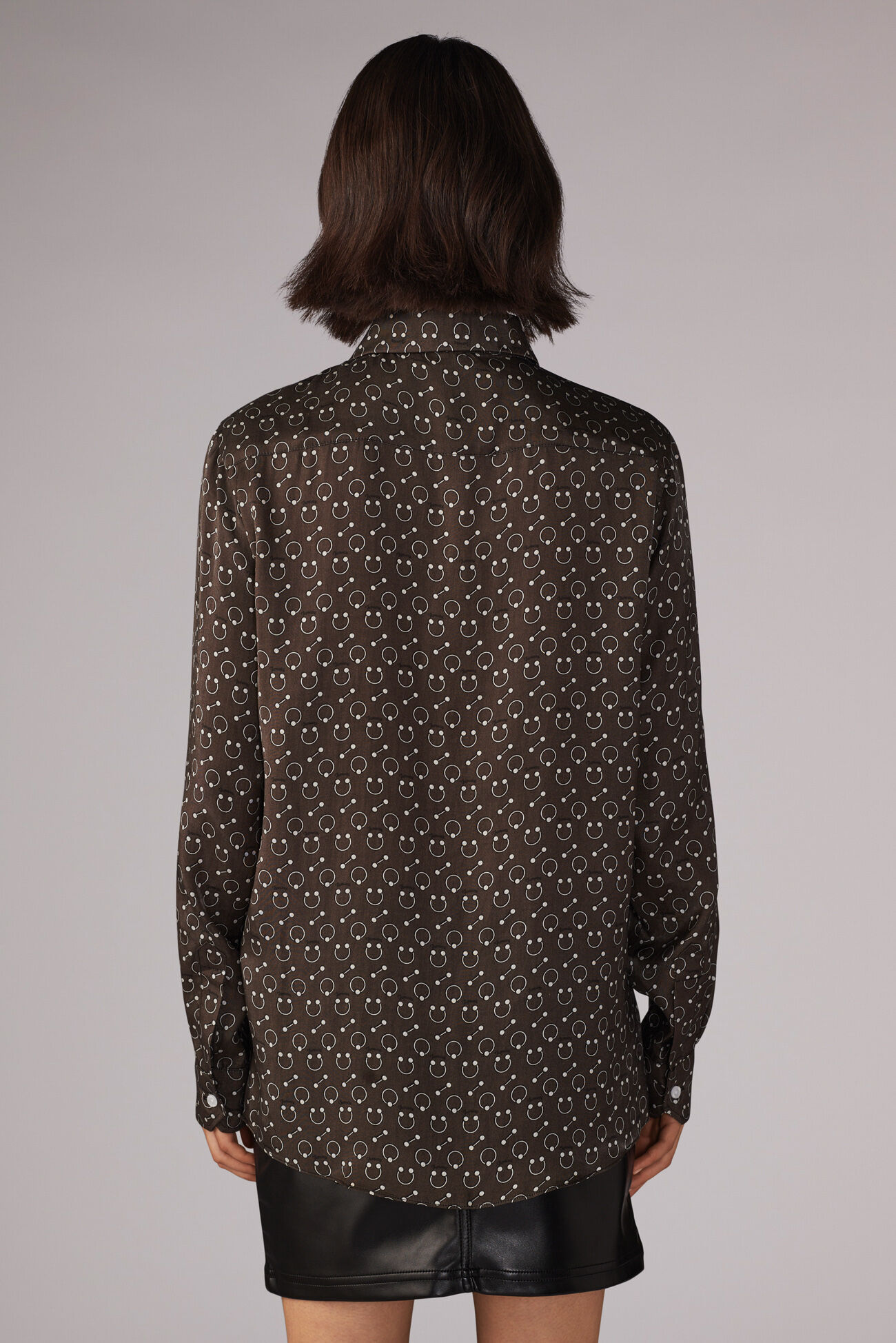 Unisex Piercing Print Shirt Brown