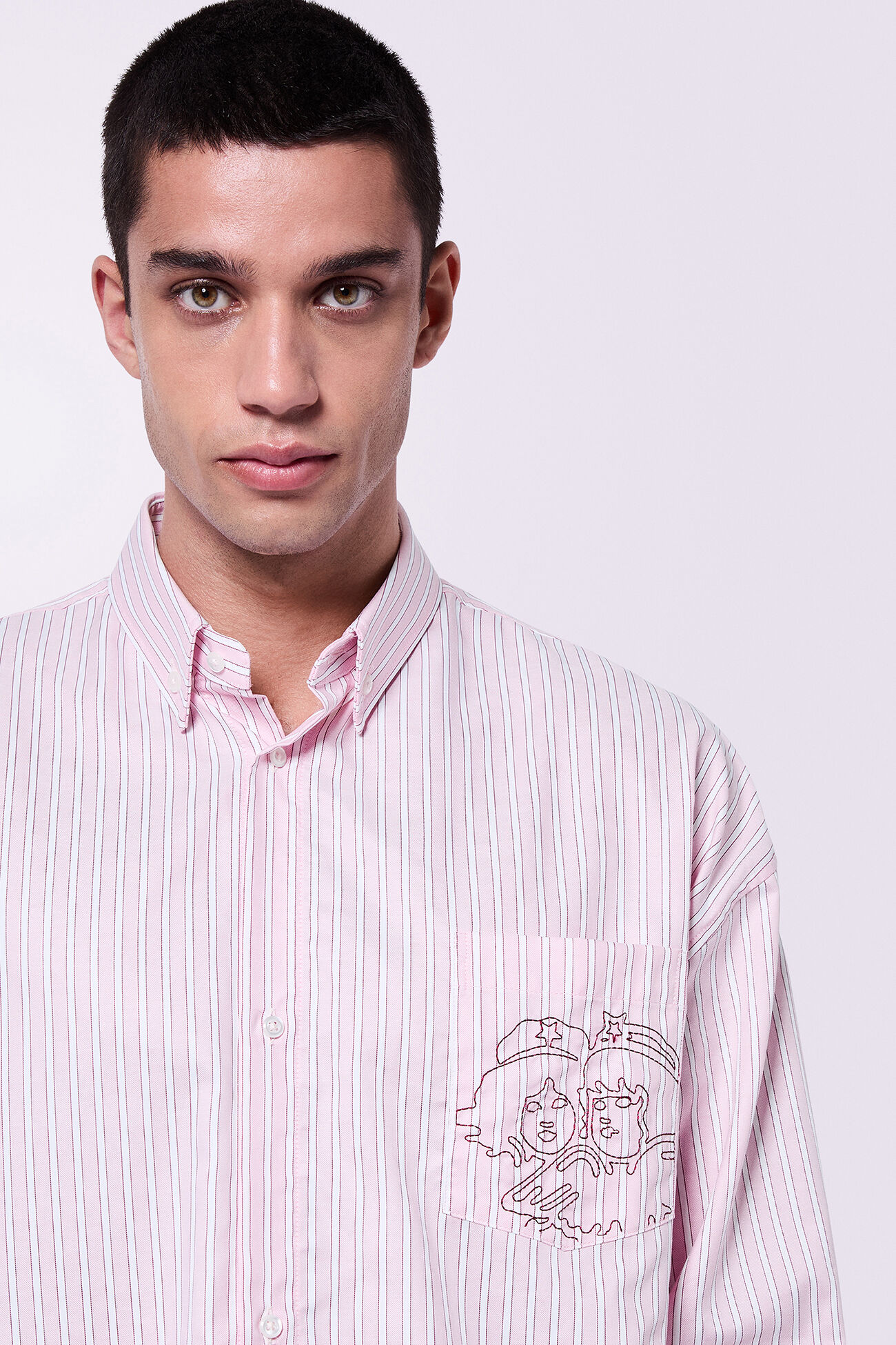 Embroidered Angels Stripe Shirt Pink