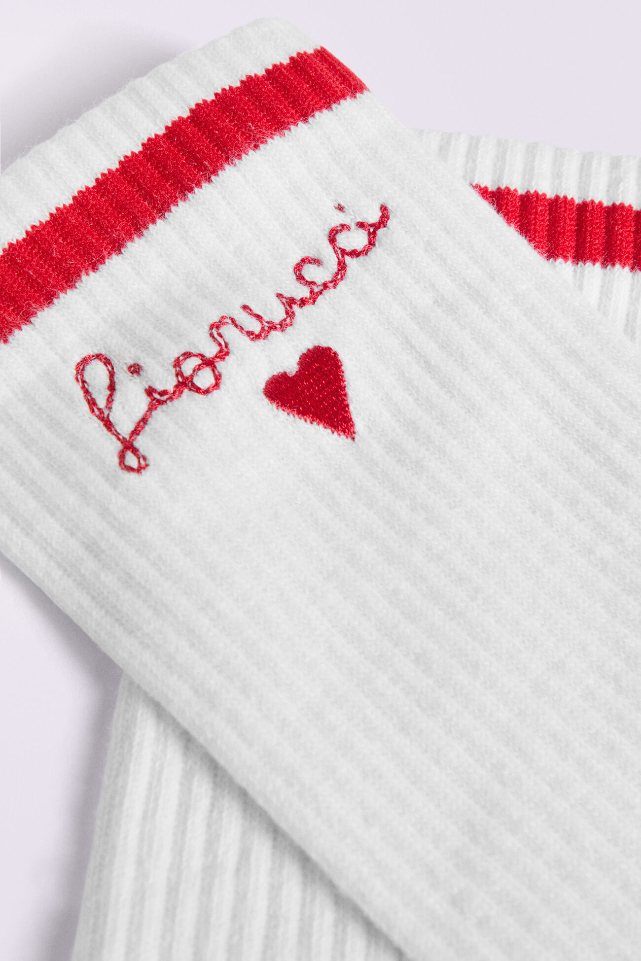 Embroidered Heart Socks White