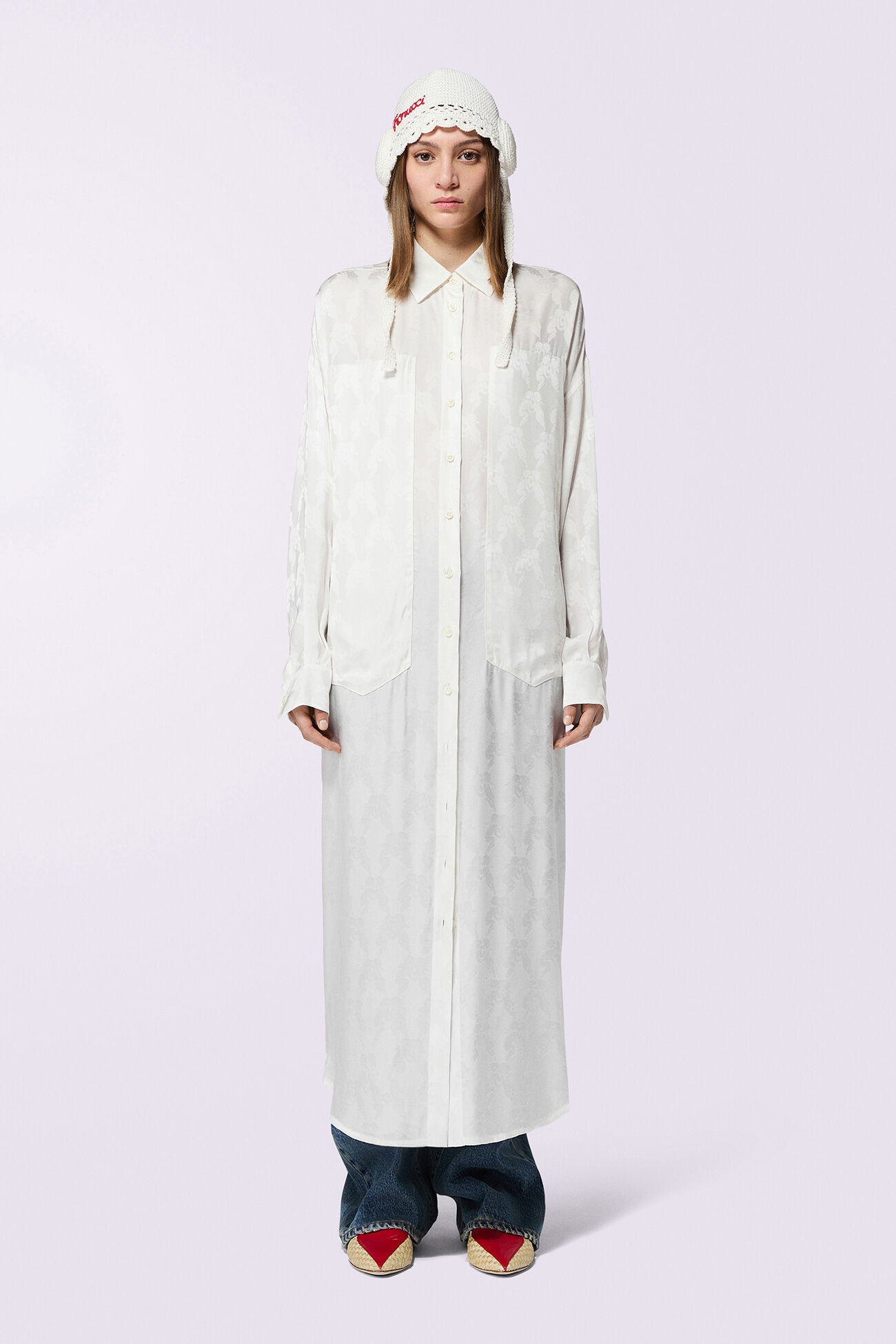 Kissing Angels Jacquard Shirt Dress White